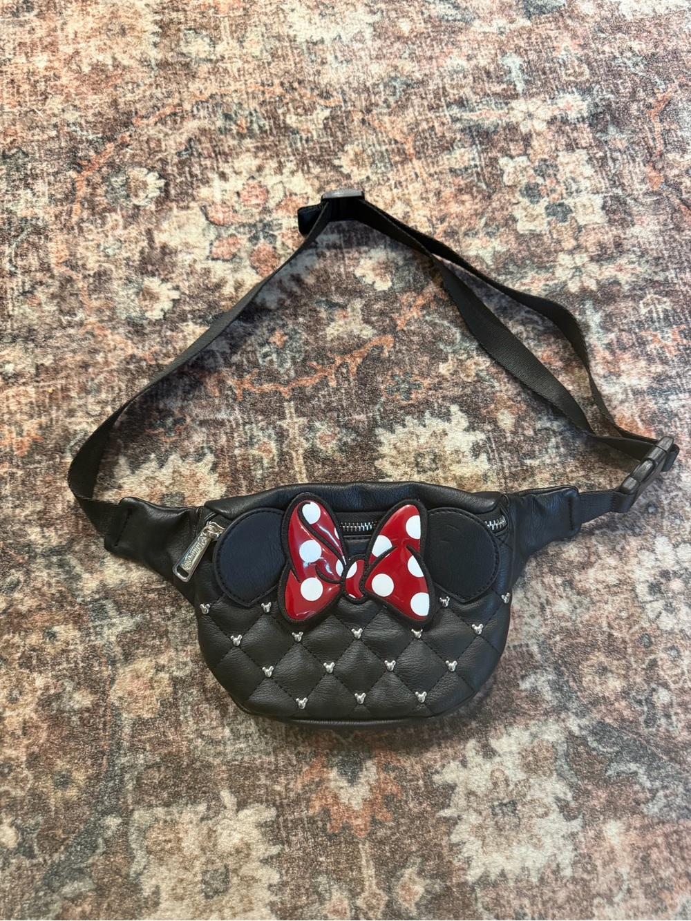 Black Minnie Mouse Bow Quilted Fanny pack with simulated leather